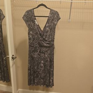 dressbarn Black and White Patterned Midi Dress